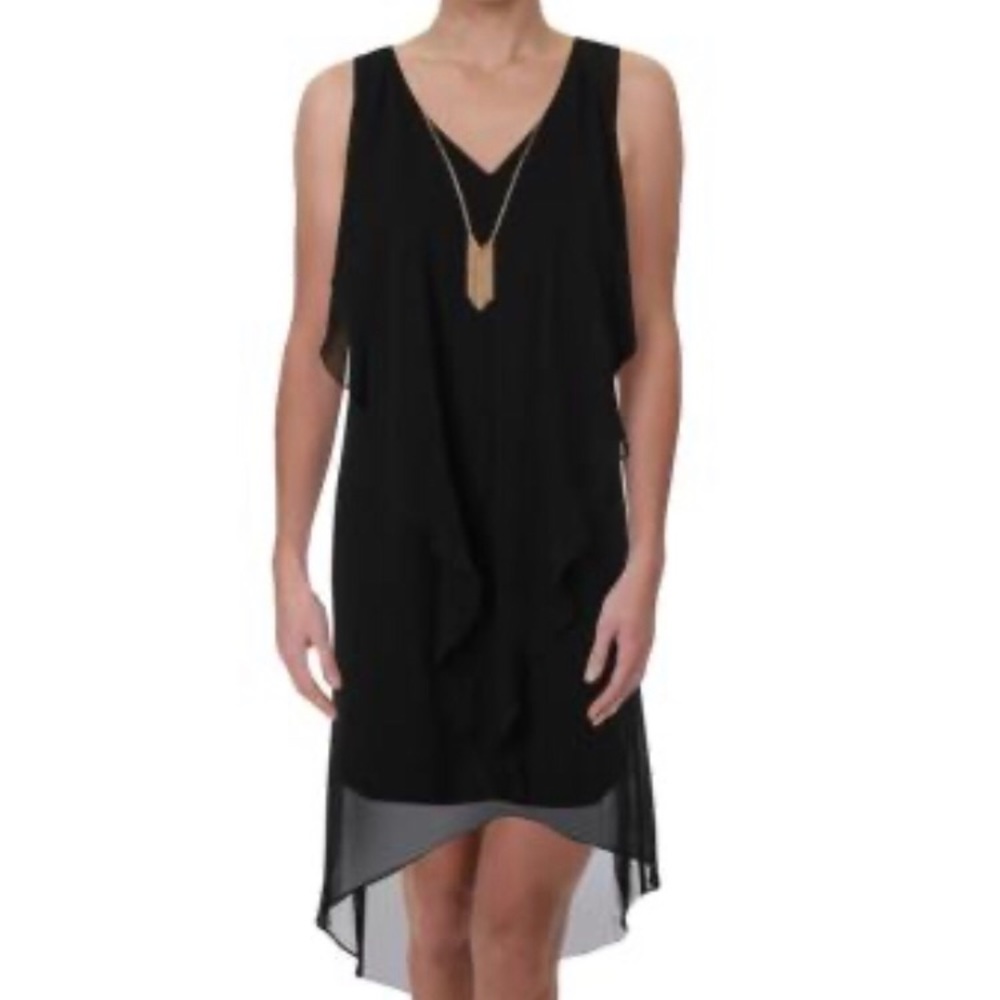 Thalia high low dress detachable gold tone detail